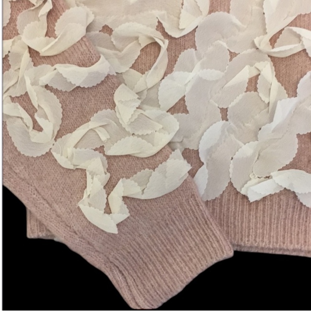 ZARA RIBBON ORGANZA CHIFFON DUSTY PINK KNIT CONTRASTING TRIM SWEATER $69.90 - Picture 14 of 14